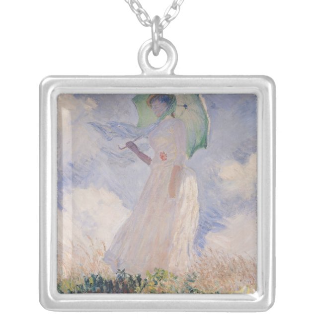 Claude Monet | Woman with Parasol Turned Left Silver Plated Necklace (Front)