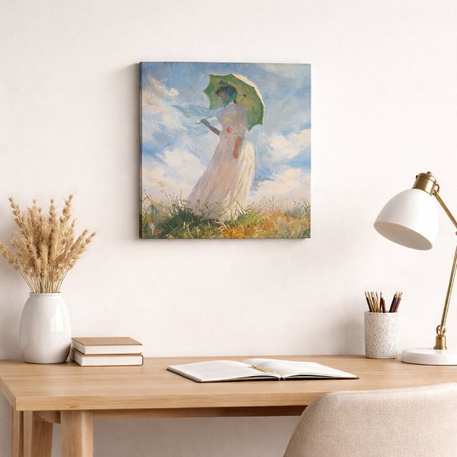 Claude Monet Woman with Parasol Vintage Impression Faux Canvas Print (Woman with Parasol Claude Monet Vintage Art 10x10 Faux Canvas Print)