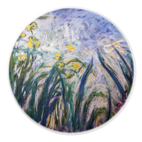 Claude Monet _ Yellow and Purple Irises Ceramic Knob
