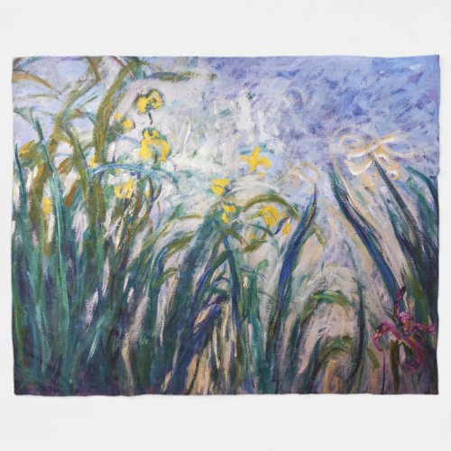 Claude Monet _ Yellow and Purple Irises Fleece Blanket