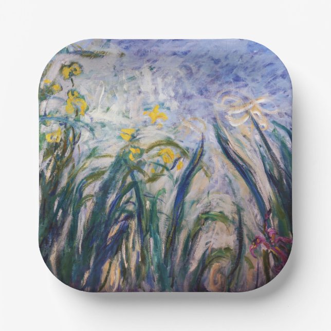 Claude Monet - Yellow and Purple Irises Paper Plates (Front)
