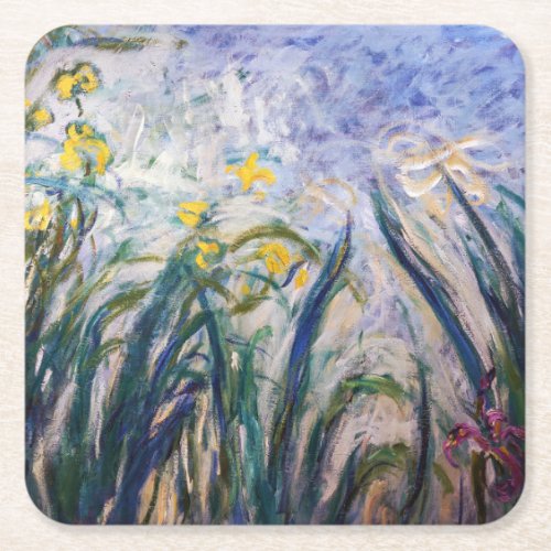 Claude Monet _ Yellow and Purple Irises Square Paper Coaster