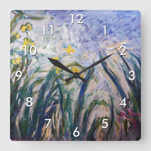 Claude Monet _ Yellow and Purple Irises Square Wall Clock