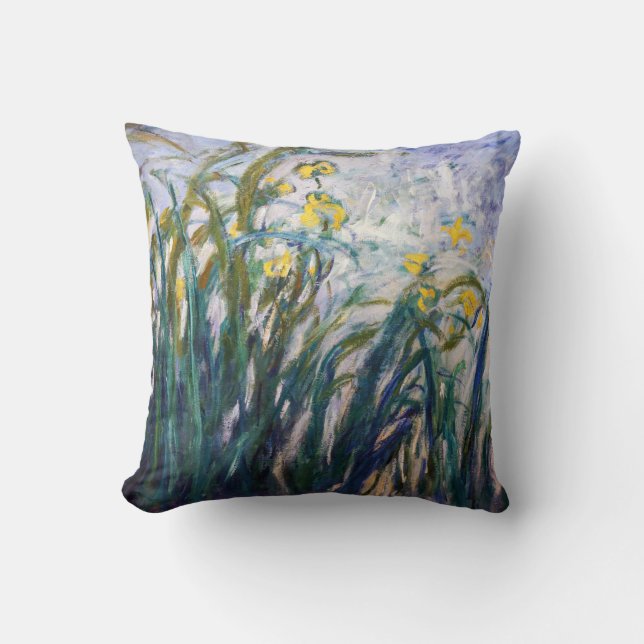 Claude Monet - Yellow and Purple Irises Throw Pillow (Front)