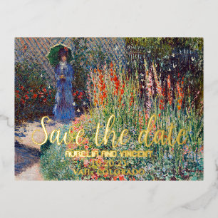 Claude Monet's Flower Bed save the date painting Foil Invitation Postcard