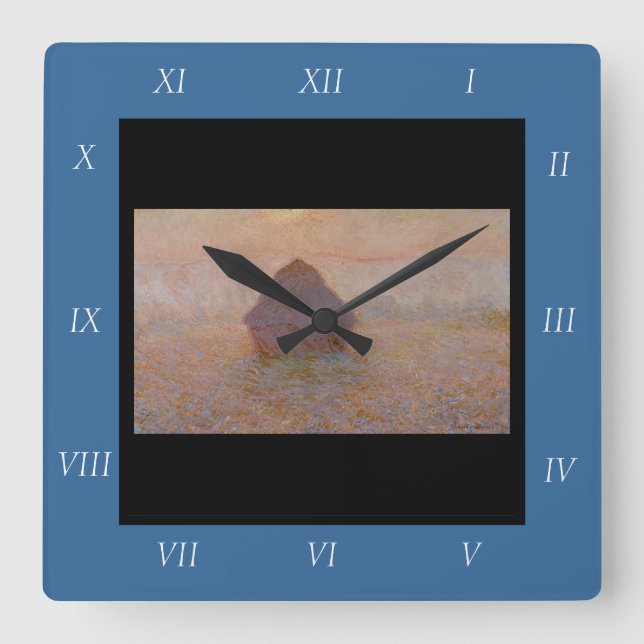 Claude Monet's Grainstack, Sun in the Mist (1891) Square Wall Clock (Front)