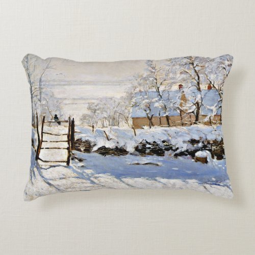 Claude Monets painting The Magpie  Accent Pillow