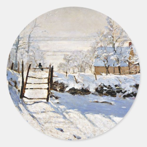 Claude Monets painting The Magpie Classic Round Sticker
