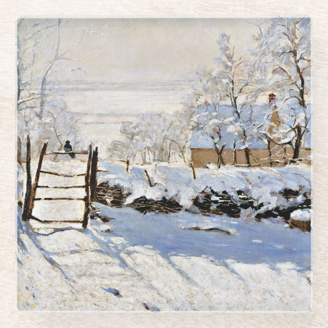 Claude Monet's painting, The Magpie, Glass Coaster (Front)