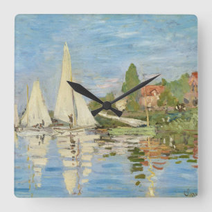 Claude Monet's Regattas at Argenteuil (1872) Square Wall Clock