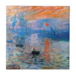 Claude Monet's Sunrise Ceramic Tile<br><div class="desc">Claude Monet's "Sunrise" is a famous painting that was created in 1872. It depicts the sun rising over the harbor of Le Havre, a city in France where Monet was born. The painting is known for its bright colors and hazy atmosphere, which captures the beauty and tranquility of a new...</div>