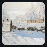 Claude Monet's The Magpie Christmas Square Sticker<br><div class="desc">Claude Monet's The Magpie (1868–1869) ,  retro design. Vintage style landscape.</div>