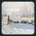 Claude Monet's The Magpie Christmas Square Sticker<br><div class="desc">Claude Monet's The Magpie (1868–1869) ,  retro design. Vintage style landscape.</div>