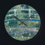 Claude Monet's Water Lilies and Japanese Bridge Round Clock<br><div class="desc">1899. Claude Monet (14 November 1840 – 5 December 1926) was a founder of French impressionist painting,  and the most consistent and prolific practitioner of the movement's philosophy of expressing one's perceptions before nature,  especially as applied to plein-air (painting outdoors) landscape painting.</div>