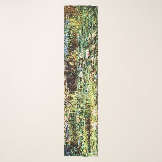 Claude Monet's Waterlilies Green Chiffon Scarf (Front)