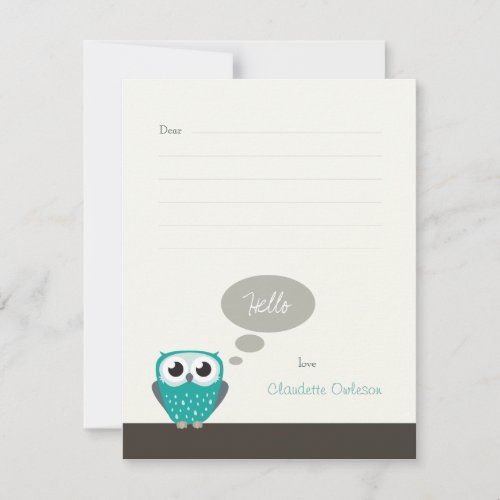Claude the Little Owl lined  Flat Note Card
