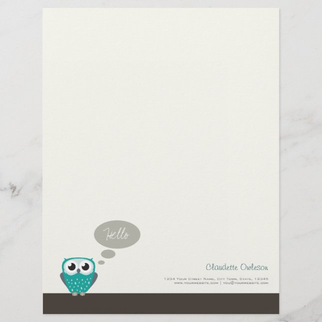 Claude the Little Owl Personalizable Letterhead (Front)