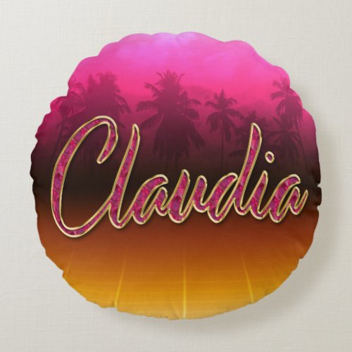 Claudia First Name Golden pink cushion