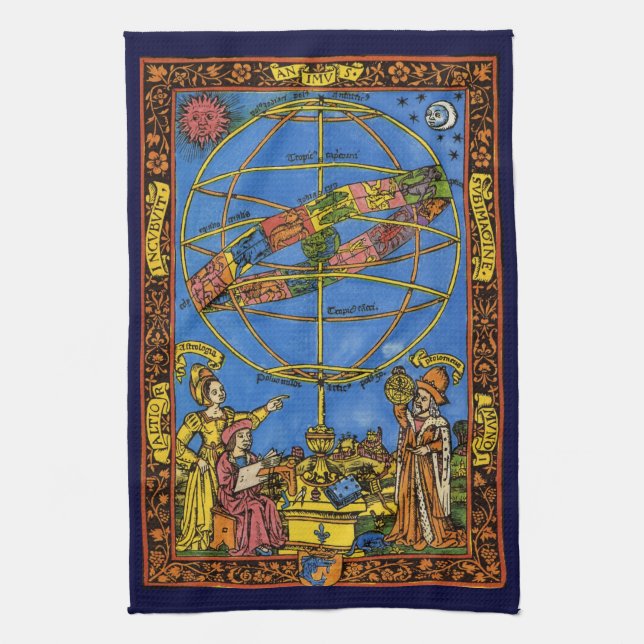 Claudius Ptolemy Astronomer, Vintage Celestial  Kitchen Towel (Vertical)