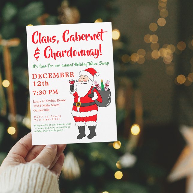 Claus, Cabernet & Chardonnay Holiday Wine Exchange Card (Creator Uploaded)
