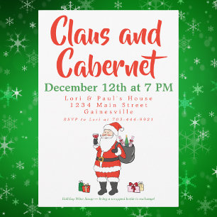Claus & Cabernet Christmas Wine Party Invitation