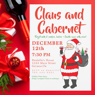 Claus & Cabernet Ladies Wine Night Christmas Party Holiday Card