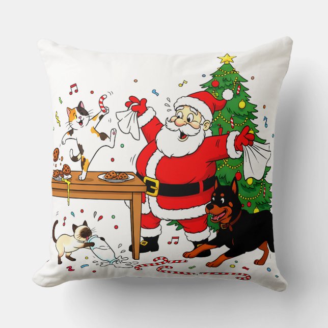 Claus-trophobia: Santa’s Cookie Chaos Crew Throw Pillow (Front)