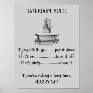 Claw Foot Bath Tub Bathroom Rules Poster