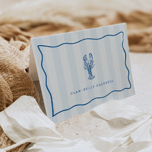 "Claw-fully Grateful" Blue Stripe Lobster Letterpress Thank You Card