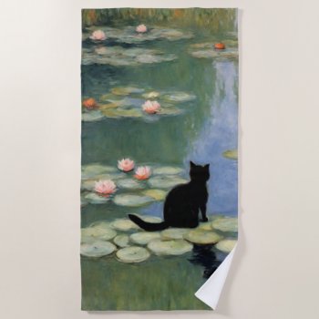 Claw Monet Water Lilies Cat Pond Beach Towel by YellowSnail at Zazzle