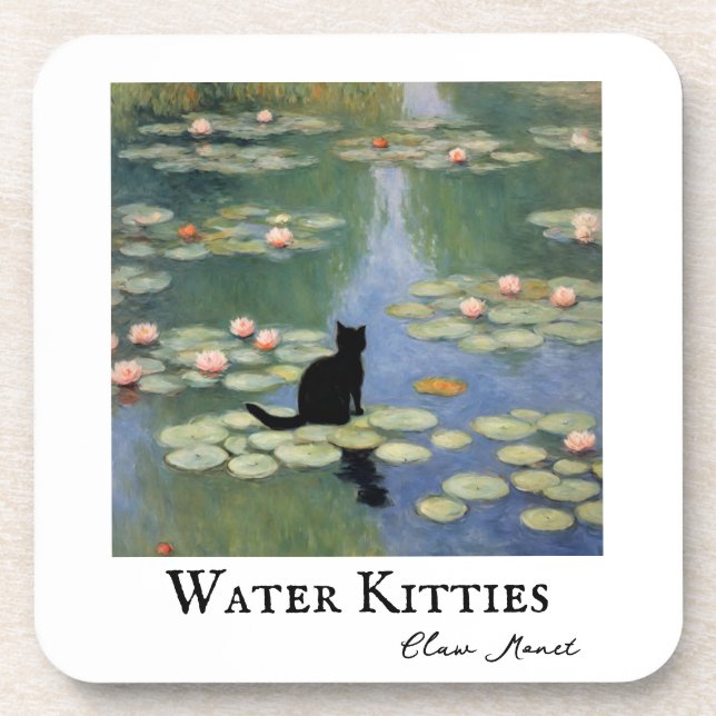 Claw Monet Water Lilies Cat Pond  Beverage Coaster (Front)