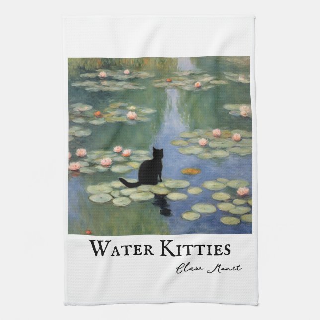 Claw Monet Water Lilies Cat Pond  Kitchen Towel (Vertical)