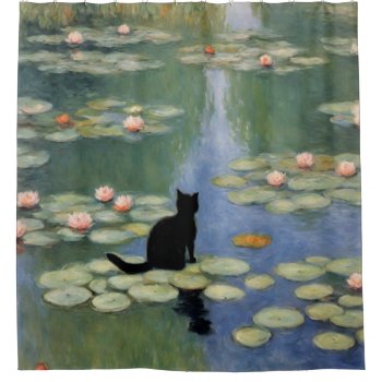 Claw Monet Water Lilies Cat Pond Shower Curtain by YellowSnail at Zazzle