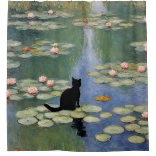 Claw Monet Water Lilies Cat Pond Shower Curtain