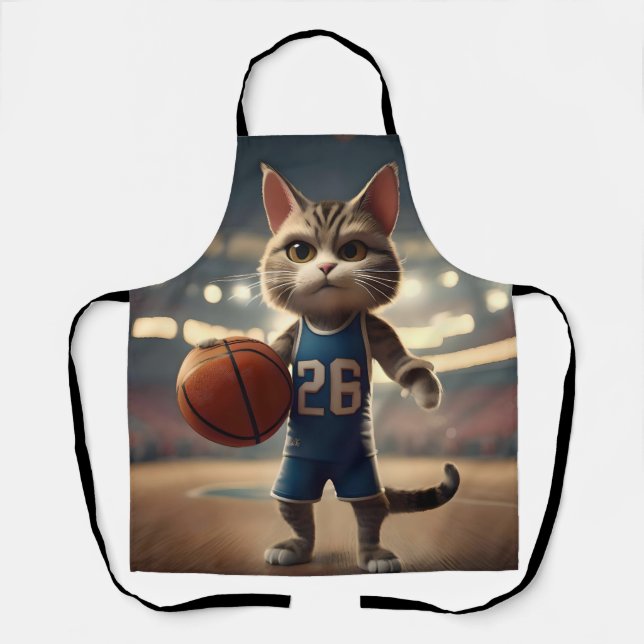Claw-some Hoops: The Fearless Cat Basketballer Apron (Front)