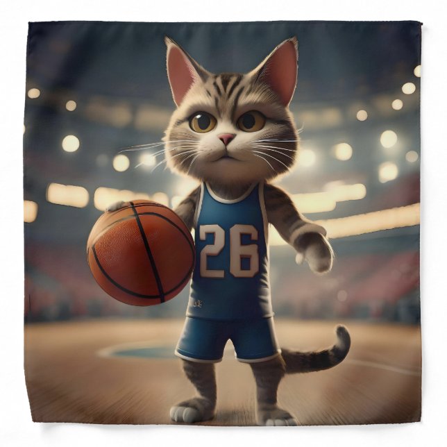 Claw-some Hoops: The Fearless Cat Basketballer Bandana (Front)