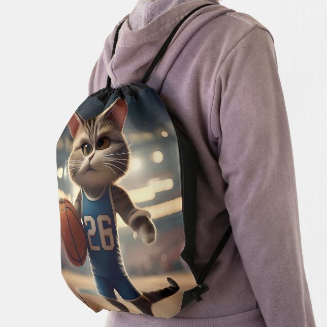 Claw-some Hoops: The Fearless Cat Basketballer Drawstring Bag (Insitu)