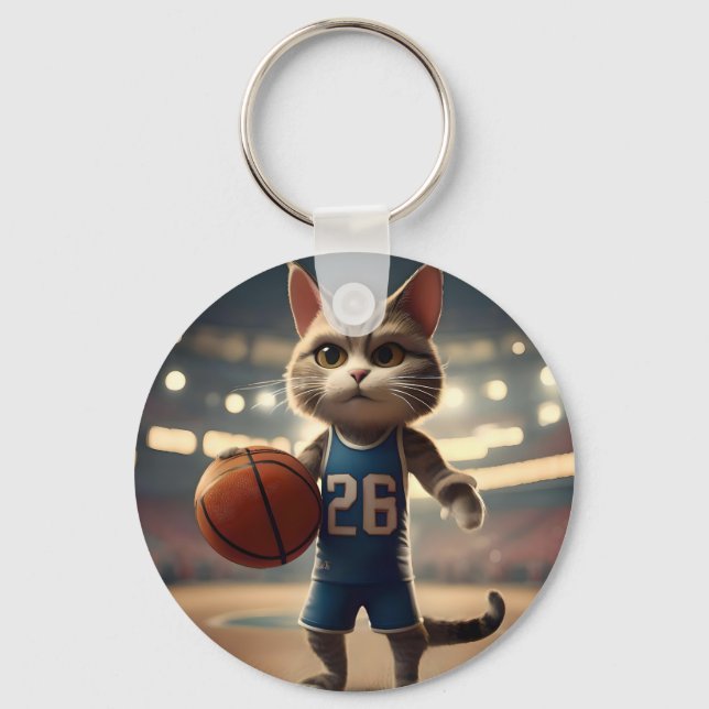 Claw-some Hoops: The Fearless Cat Basketballer Keychain (Front)