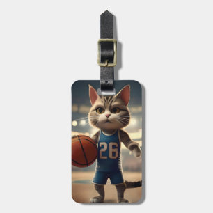 Claw-some Hoops: The Fearless Cat Basketballer Luggage Tag
