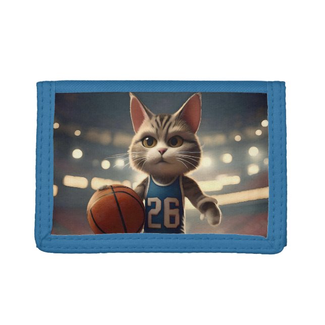 Claw-some Hoops: The Fearless Cat Basketballer Trifold Wallet (Front)