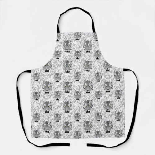 Clawed Black and White Tiger Face With Stripes Apron