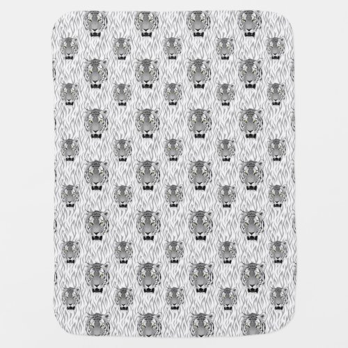 Clawed Black and White Tiger Face With Stripes Baby Blanket