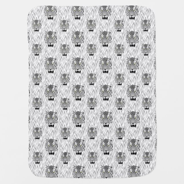 Clawed Black and White Tiger Face With Stripes Baby Blanket (Front)