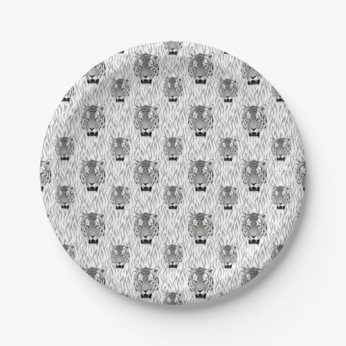 Clawed Black and White Tiger Face With Stripes Paper Plates