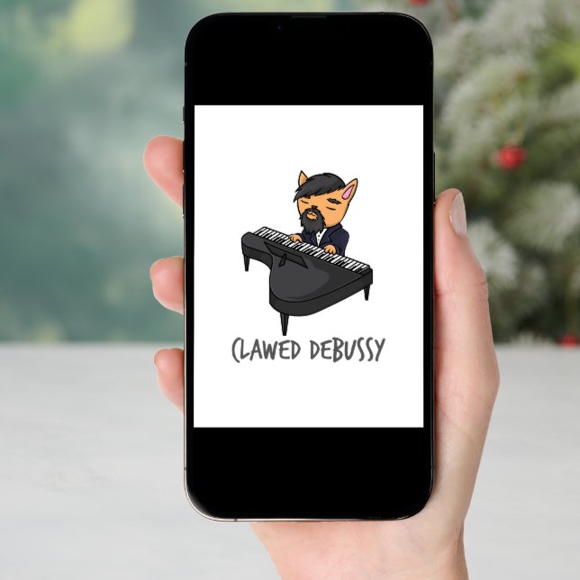Clawed Debussy Piano Player Cat Pun Fun Gift Holiday Card (Front Digital)