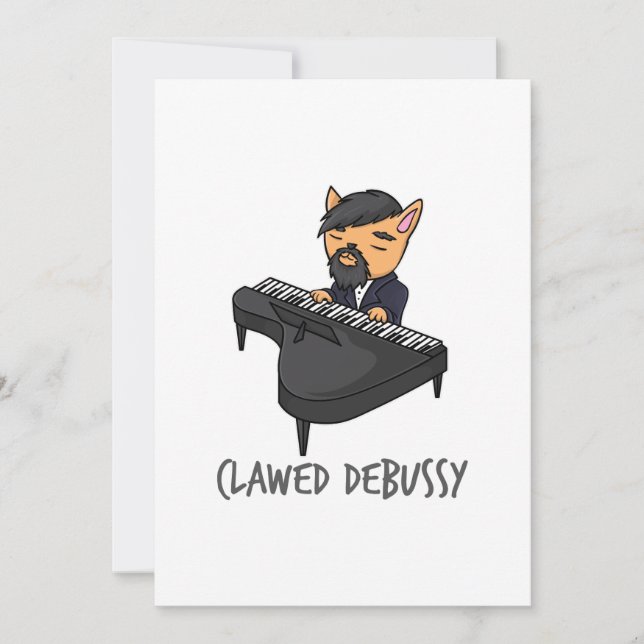 Clawed Debussy Piano Player Cat Pun Fun Gift Holiday Card (Front)