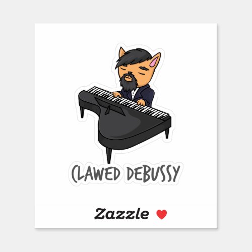 Clawed Debussy Piano Player Cat Pun Fun Gift Sticker