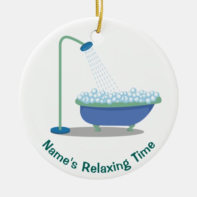 Clawfoot Tub & Bubbles Blue & Green Ceramic Ornament (Front)