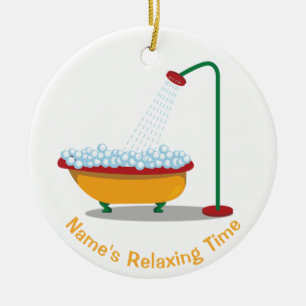 Clawfoot Tub & Bubbles Red & Gold Ceramic Ornament