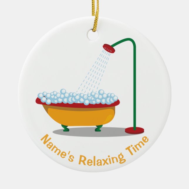 Clawfoot Tub & Bubbles Red & Gold Ceramic Ornament (Front)